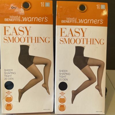 2 Pair Warner’s Pantyhose Easy Smoothing Sheer Shaping Tight 20DEN Black Small